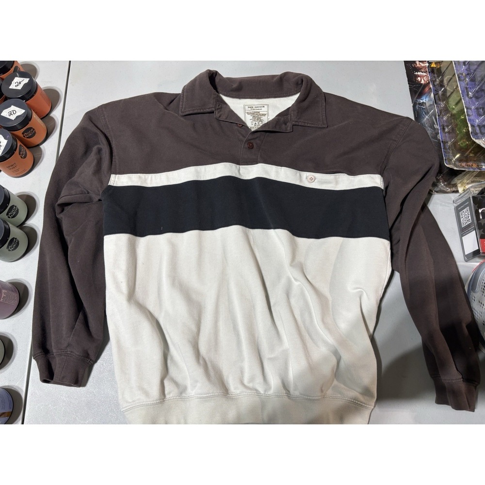Safe Harbor Sportswear Brown Striped Collar Performance Golf‎ Polo Men's L